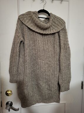 ZARA Oversized Chunky Knit Cowl Neck Sweater Melange Taupe M